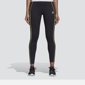 Adidas AA-42 Women's Black Training Leggings with Neon Yellow Stripes